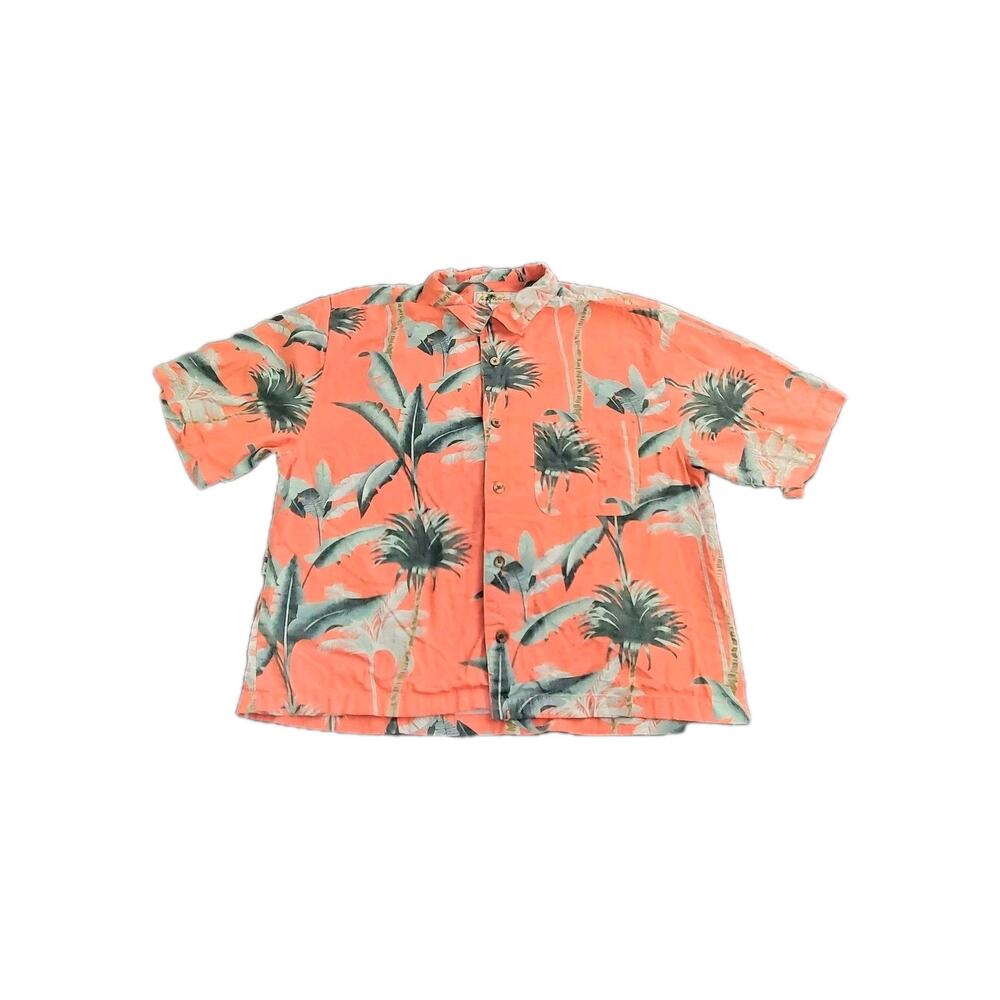 Joe Marlin Shirt Mens Sz L Pink Palm Trees Floral Button Up Cotton Rayon C35-103